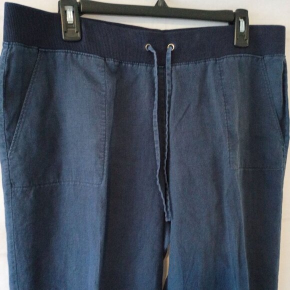 Talbots Women's Blue Linen Wide Leg Crop Pants Size L Drawstring Waist - Picture 3 of 6